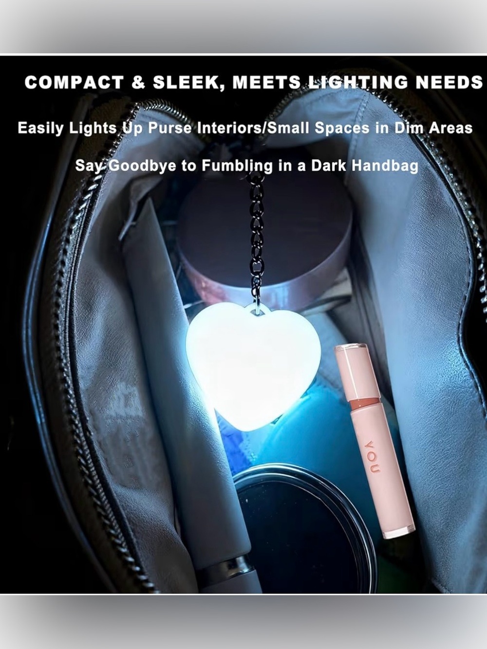 Rechargeable Heart Purse Light ,LED for Purse with Automatic Sensor - Picture 8 of 8
